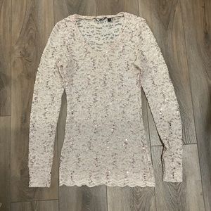 Light Pink BKE Boutique Lace Long Sleeve T